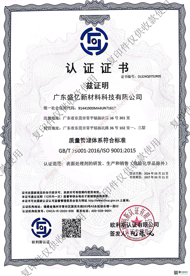 盛亿ISO9001质量管理报告